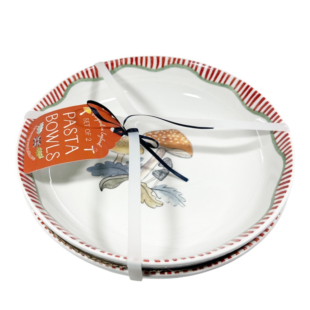NEW Harvest Green Studios MUSHROOM PASTA BOWLS Set/2